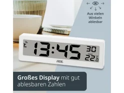 ADE Funkuhr DCF mit XXL-Ziffern digital Weiss