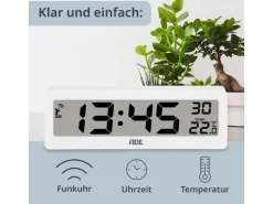ADE Funkuhr DCF mit XXL-Ziffern digital Weiss