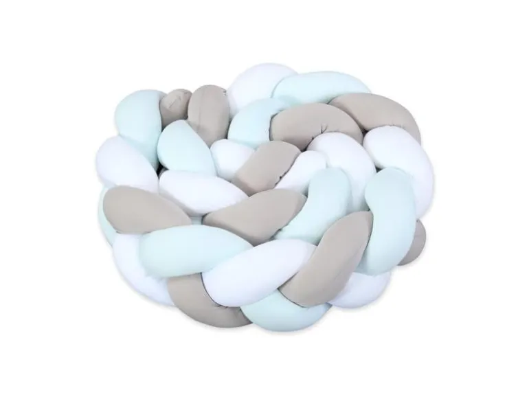 babybay Nestschlange geflochten Weiss/Beige/Aqua 200 cm