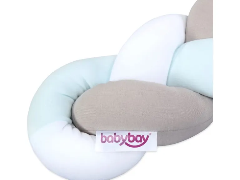 babybay Nestschlange geflochten Weiss/Beige/Aqua 200 cm