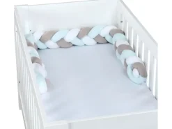 babybay Nestschlange geflochten Weiss/Beige/Aqua 200 cm