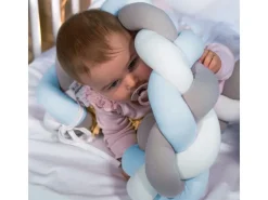 babybay Nestschlange geflochten Weiss/Beige/Aqua 200 cm
