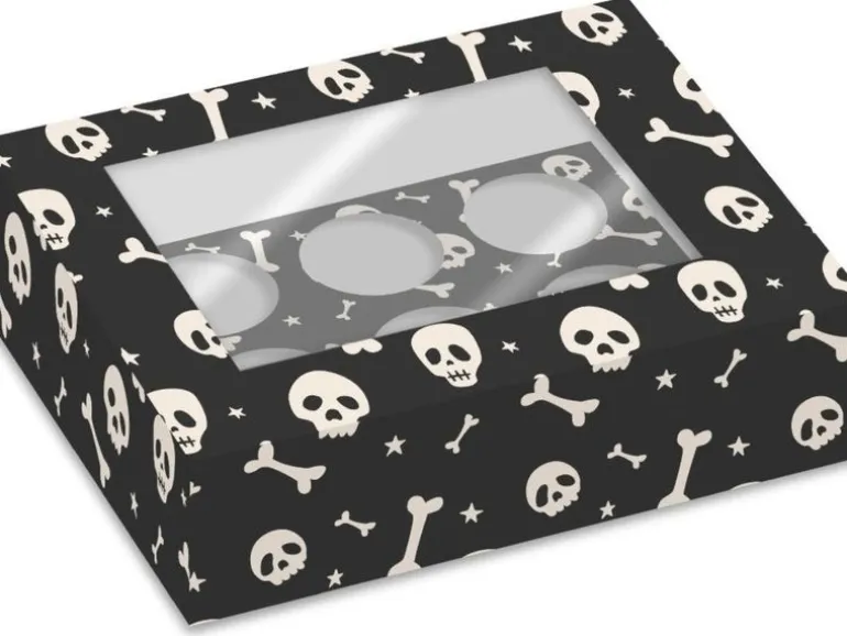 BackshopSchweiz Cupcake Box 6 Halloween Totenkopf 2 Stück, Schwarz