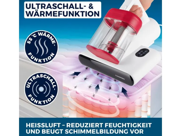 CLEANmaxx Milben-Handstaubsauger 400W, Weiss/Rot + CH-Stecker