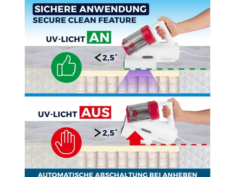 CLEANmaxx Milben-Handstaubsauger 400W, Weiss/Rot + CH-Stecker