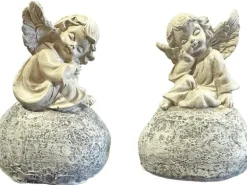 Dameco Grabdekoration Engelfiguren auf Stein, Kunstharz, Grau