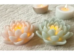 Dameco LED Wachskerze Lotus Blüte 2er Set rosa und türkis grün