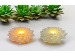 Dameco LED Wachskerze Rose Blüte 2er Set rosa und türkis grün