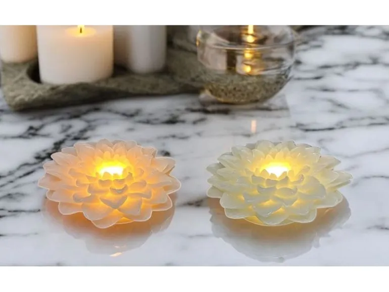 Dameco LED Wachskerze Rose Blüte 2er Set rosa und türkis grün