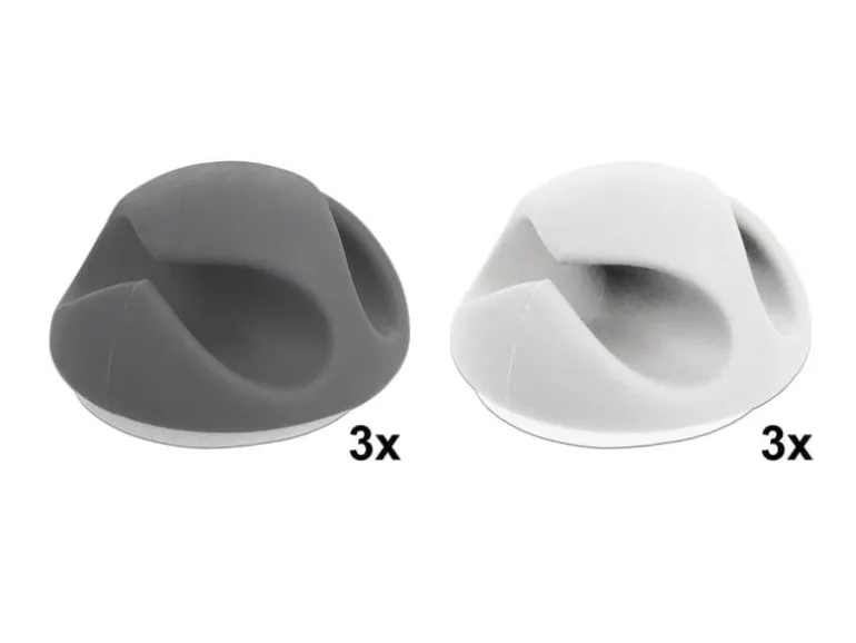 Delock Kabelhalter 6 mm, 2x3 Stück, weiss, grau, 2 Durchführungen