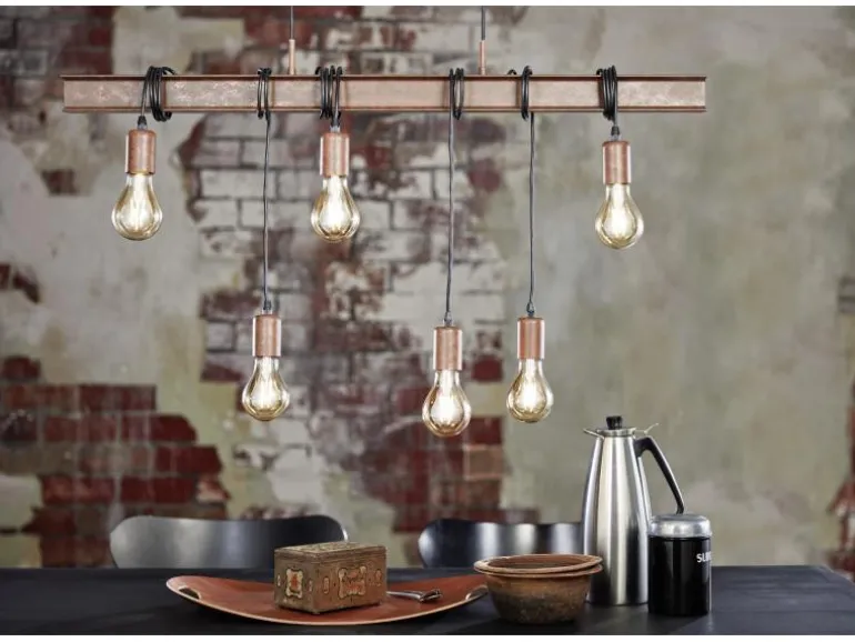 EGLO Leuchten Pendelleuchte TOWNSHEND 4 6x E27 Antik-Braun