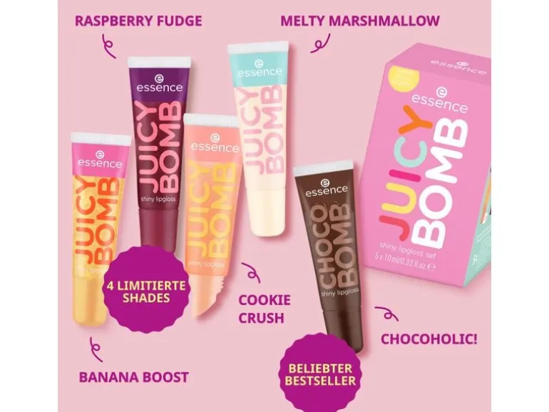 essence JUICY BOMB shiny lipgloss set sweet treats edition 04
