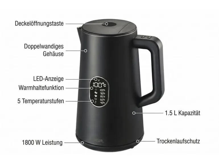FURBER Wasserkocher Veloce, 1.5 L, Grau