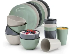 GOURMETmaxx Speiseteller 25 cm, 6er-Set, Beige / Grün / Dunkelgrau
