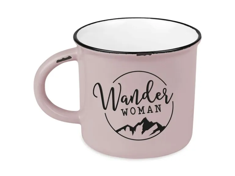 Grafik Werkstatt Vintage Becher Bergglück, Wanderwoman
