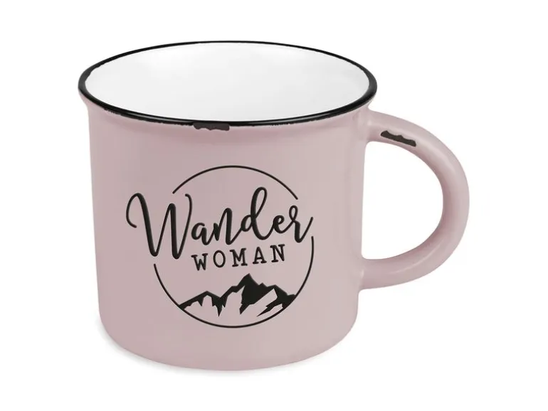 Grafik Werkstatt Vintage Becher Bergglück, Wanderwoman