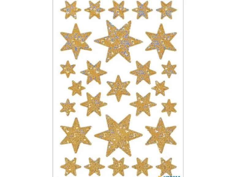 Herma Stickers Weihnachtssticker Sterne Irisierend 27 Sticker, Gold
