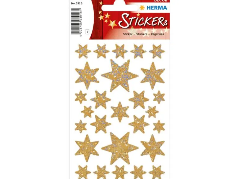 Herma Stickers Weihnachtssticker Sterne Irisierend 27 Sticker, Gold