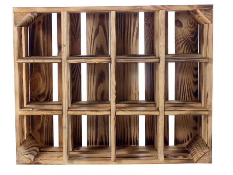 Holz Zollhaus Flaschenregal Vintage für 12 Flaschen, Kiefer geflammt