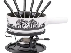 Kadastar Käsefondue-Set Bergchilbi E22 9 Teile, Schwarz/Weiss
