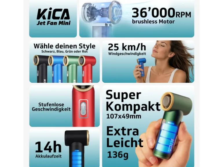 KiCA Jet Fan Mini-Handventilator Blau