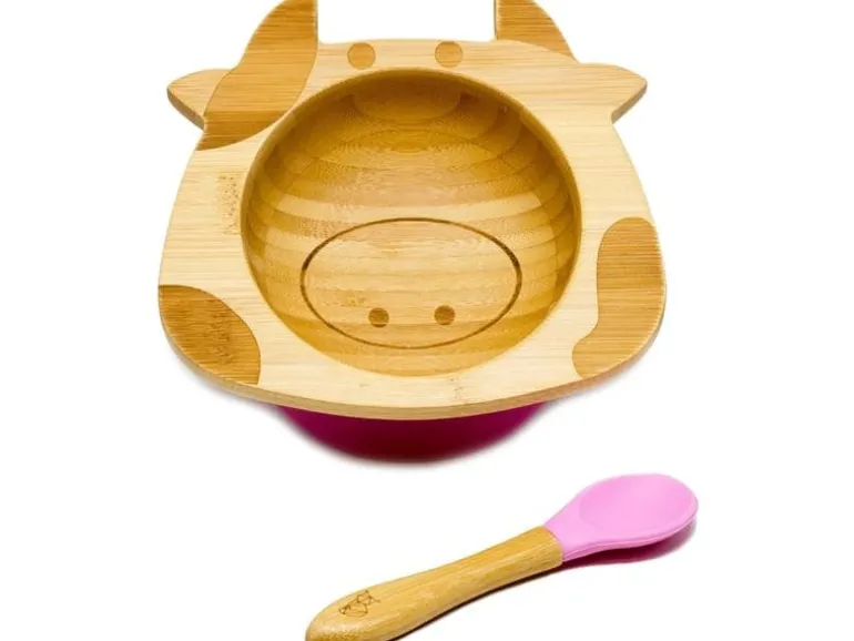 Kleinfuchs Babyteller Bambus Kuh Rosa