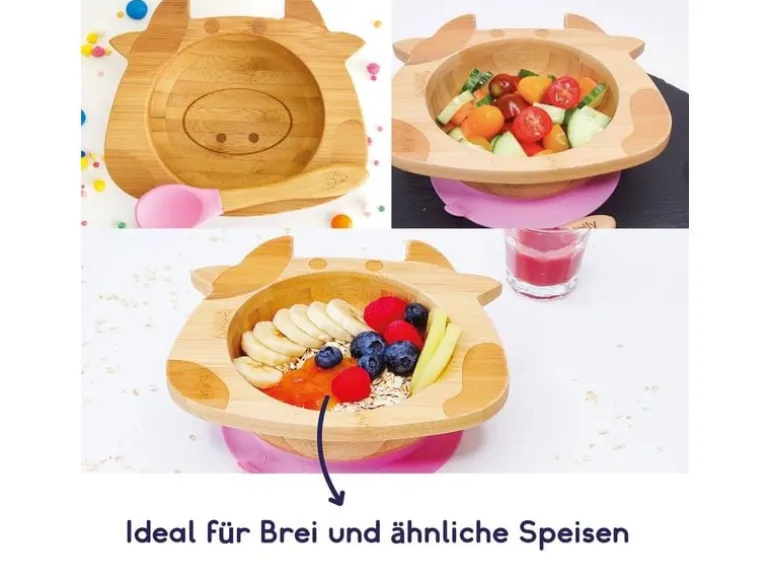 Kleinfuchs Babyteller Bambus Kuh Rosa