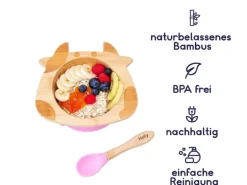 Kleinfuchs Babyteller Bambus Kuh Rosa