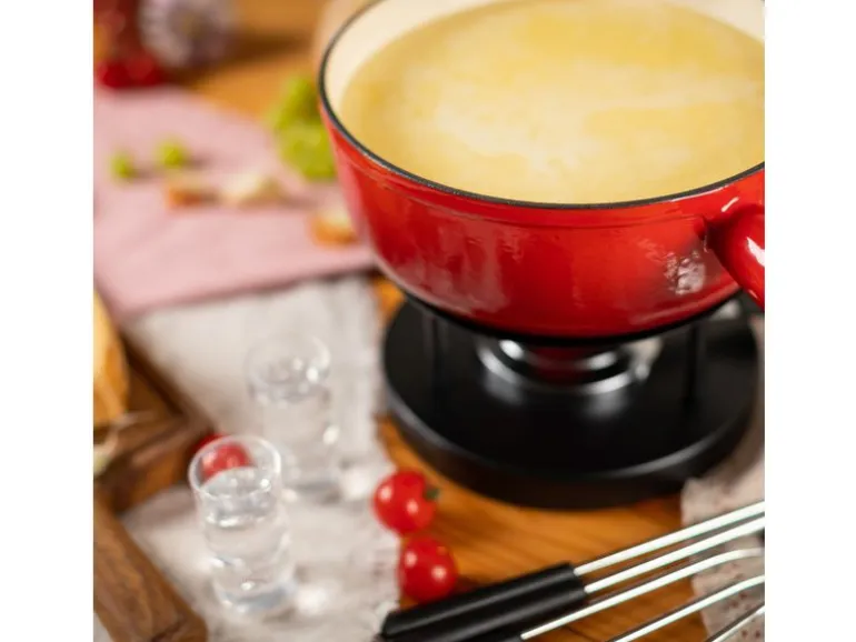 Kuhn Rikon Käsefondue-Set Induktion 9 Teile, Schwarz/Rot