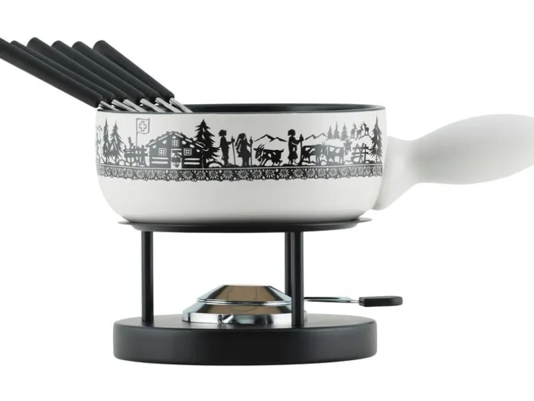 Kuhn Rikon Käsefondue-Set Induktion Alpweide 8 Teile, Schwarz/Weiss