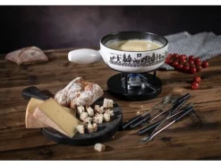 Kuhn Rikon Käsefondue-Set Induktion Alpweide 8 Teile, Schwarz/Weiss