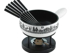 Kuhn Rikon Käsefondue-Set Induktion Alpweide 8 Teile, Schwarz/Weiss