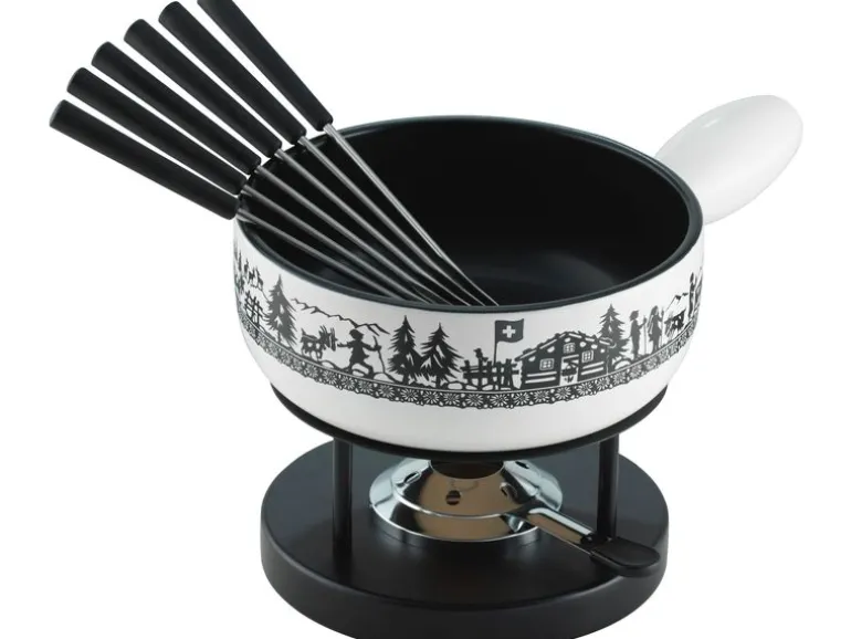 Kuhn Rikon Käsefondue-Set Induktion Alpweide 8 Teile, Schwarz/Weiss
