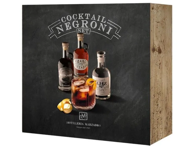 Marzadro Geschenkset Grappa Negroni mit Gläsern und Karaffe