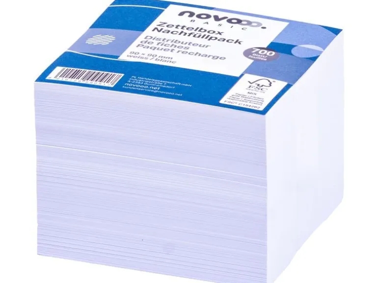 novooo. Zettelbox Papier 90 x 90 mm, weiss, 80g, 700 Blatt
