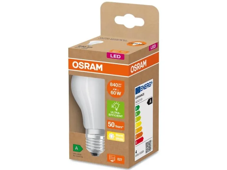 OSRAM Lampe Clas A 60, 4W, E27, Warmweiss (WW)