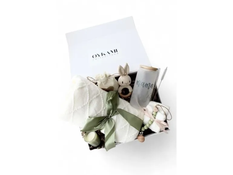 Oykami Mama und Baby Geschenkbox Weisse Decke «Kapstadt» Weiss/Grün