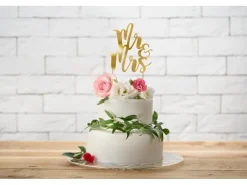 Partydeco Kuchen-Topper Mr & Mrs 25.5 cm, 1 Stück, Gold