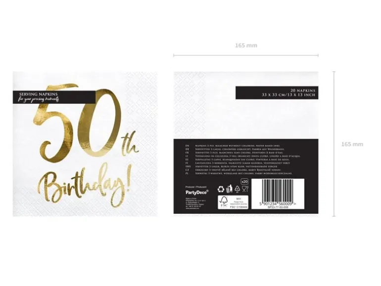 Partydeco PartyDeco Servietten 50th Birthday, 20er-Set 33 cm x 33 cm