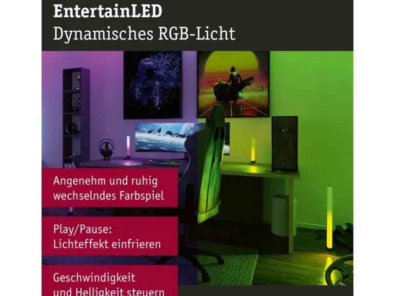 Paulmann EntertainLED Lightbar Dynamic RGB, 30 cm, Schwarz, 2er Set