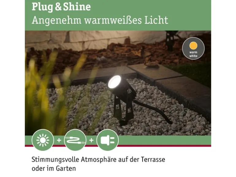 Paulmann Gartenspot Plug & Shine IP65, 3000 K, 2 W, Grau