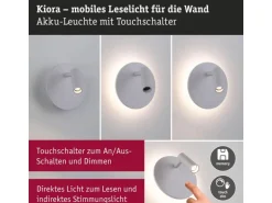 Paulmann LED Akkuwandleuchte Kiora 2700K dimmbar Weiss