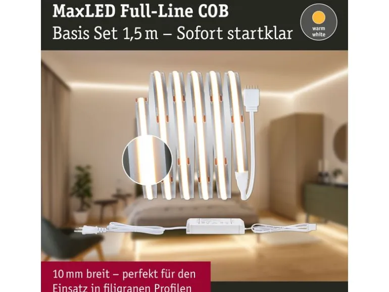 Paulmann LED-Stripe MaxLED 500 Basis Set COB, 2700 K, 1.5 m, Silber