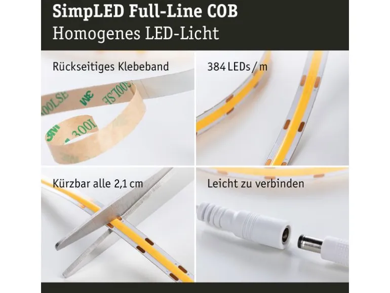 Paulmann LED-Stripe SimpLED Strip Set COB, 3000 K, 1.5 m, Weiss