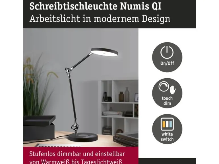 Paulmann Schreibtischleuchte Numis 11W mit Qi-Ladefläche