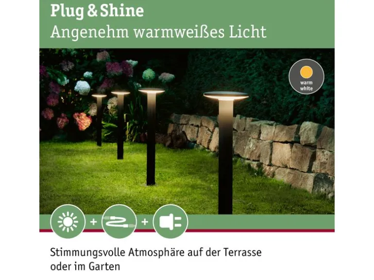 Paulmann Sockelleuchte Plug & Shine Plate, 3000 K, Schwarz