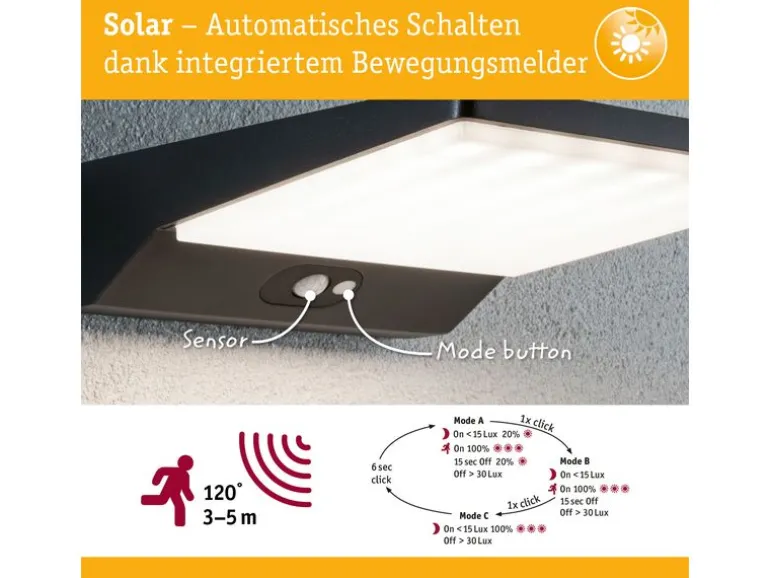Paulmann Solar LED Aussenwandleuchte Ronas, Dunkelgrau