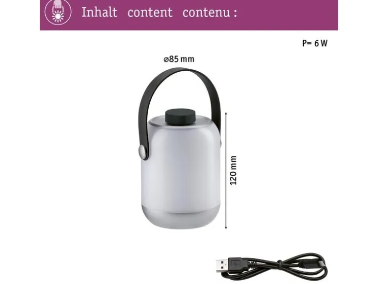 Paulmann Tischleuchte Mobile Clutch, 3000K, Akkubetrieb, Chrom