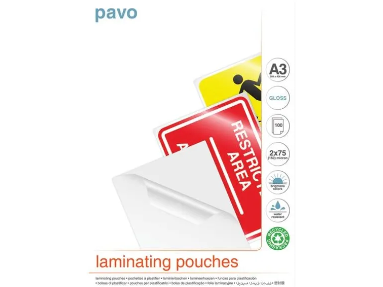 Pavo Laminierfolie A3, 75 µm, 100 Stück, Glänzend; Wasserdicht