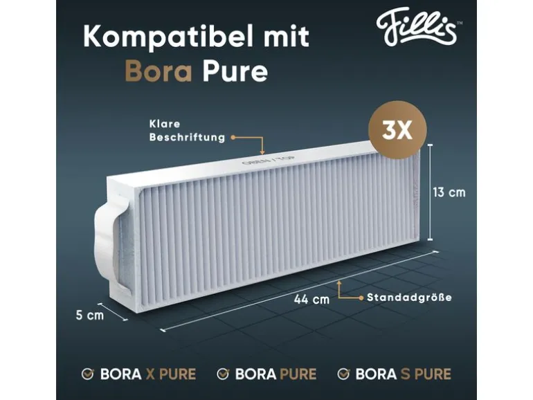Pillis Aktivkohlefilter für Bora Pure Puru & X Pure Puxu, 3 Stück